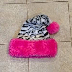 TARGET PINK AND ZEBRA PRINT SANTA HAT